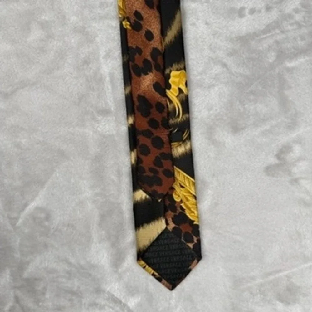 Vintage Versace‎ Mens Silk Tie Black Gold Baroque Zebra Leopard Print